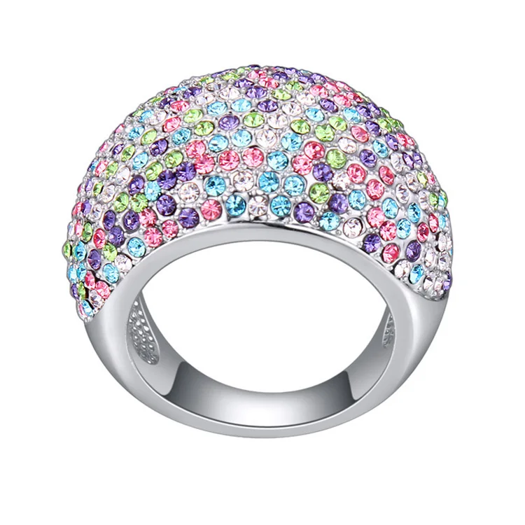 Malanda Новые круговой кристаллами от Swarovski великолепные Кольца для Для женщин Мода Серебро Золото Цвет Роскошные свадебные ювелирные изделия кольца подарок - Цвет основного камня: Multicolor