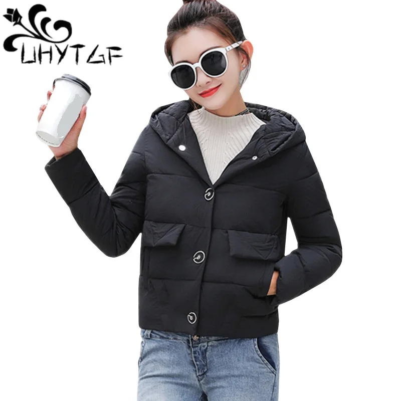 

UHYTGF Winter Cotton Jacket Women Short Coat Korean Fashion Cotton-padded Jacket Student Bread Clothing Small Cotton Jackets 151