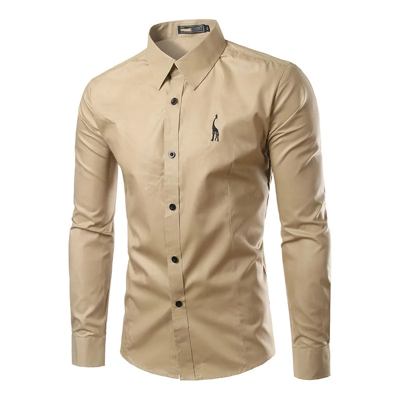 XIPENG Новая мужская рубашка с длинным рукавом Chemise Homme Модные Дизайнерские Мужские приталенные Рубашки повседневные рубашки на пуговицах M-XXXL - Цвет: Khaki