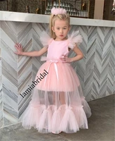 lovely pink cheap flower girls dresses for weddings 2019 a line ruffles first holy communion dresses girls birthday party gowns