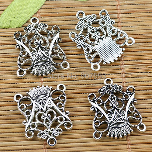 

24pcs Tibetan silver tone floral hear crown connectors EF1309