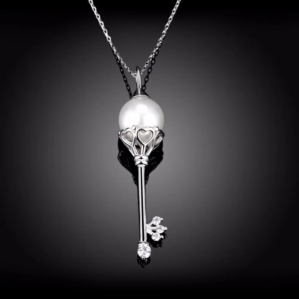 925 Sterling Silver Key Pearl Diamond Necklace Clavicle Chain Mens Women Sale Jewelry Cable Gift | Украшения и аксессуары