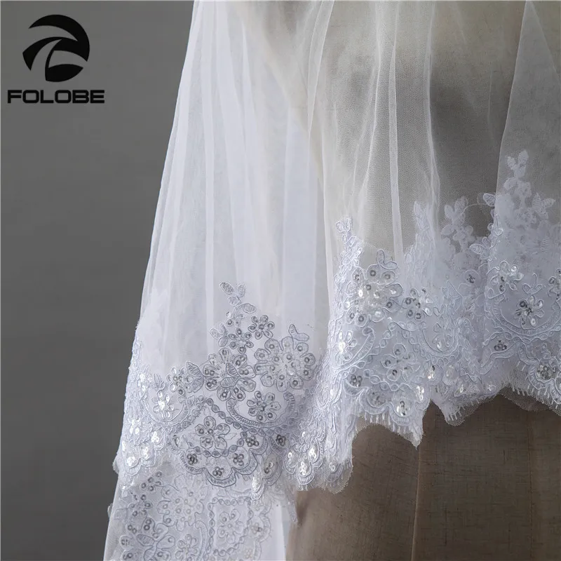 Новое поступление Vestido De Noiva сток белый/слоновая кость Роскошные Блестки Бисероплетение Кружева край двухслойный Тюль аксессуары для свадьбы свадебный вуаль
