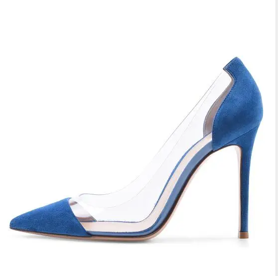 

Customized Blue Suede Cap Toe Pump Shoes Women Thin Heels Patchwork Pointed Toe Ladies Shoes Bride Slip-on Rome Banquet Shoes