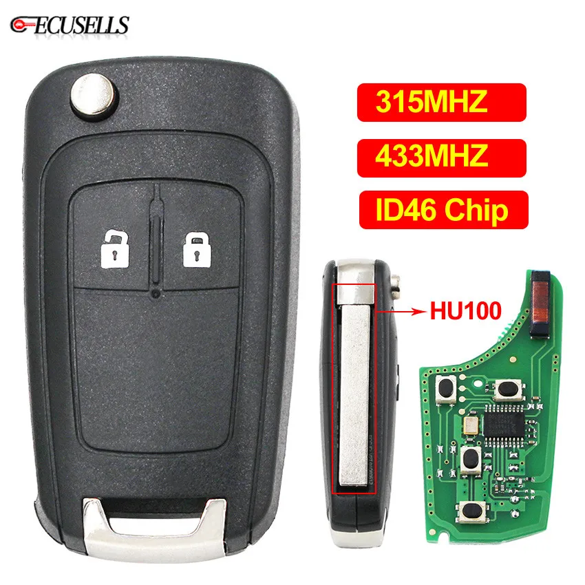 2 кнопки дистанционного ключа автомобиля 315 МГц 433 ID46 чип HU100 для Opel Vauxhall Adam Astra J