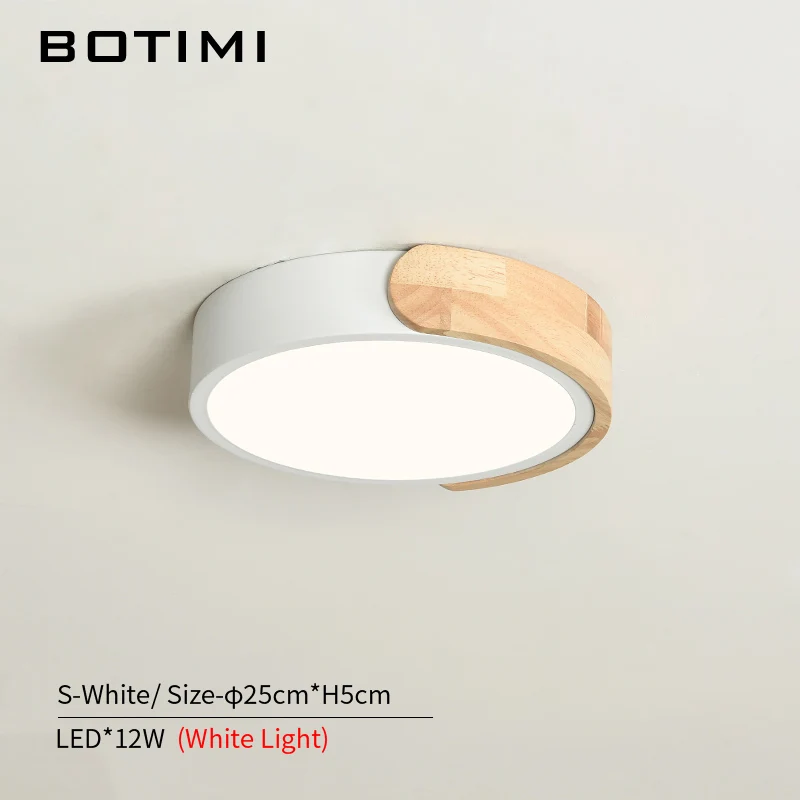S-White-White Light BOTIMI, современный светодиодный потолочный светильник 220 В с металлическим абажуром для спальни, круглые деревянные потолочные Акриловые светильники - Цвет корпуса: S-White-White Light