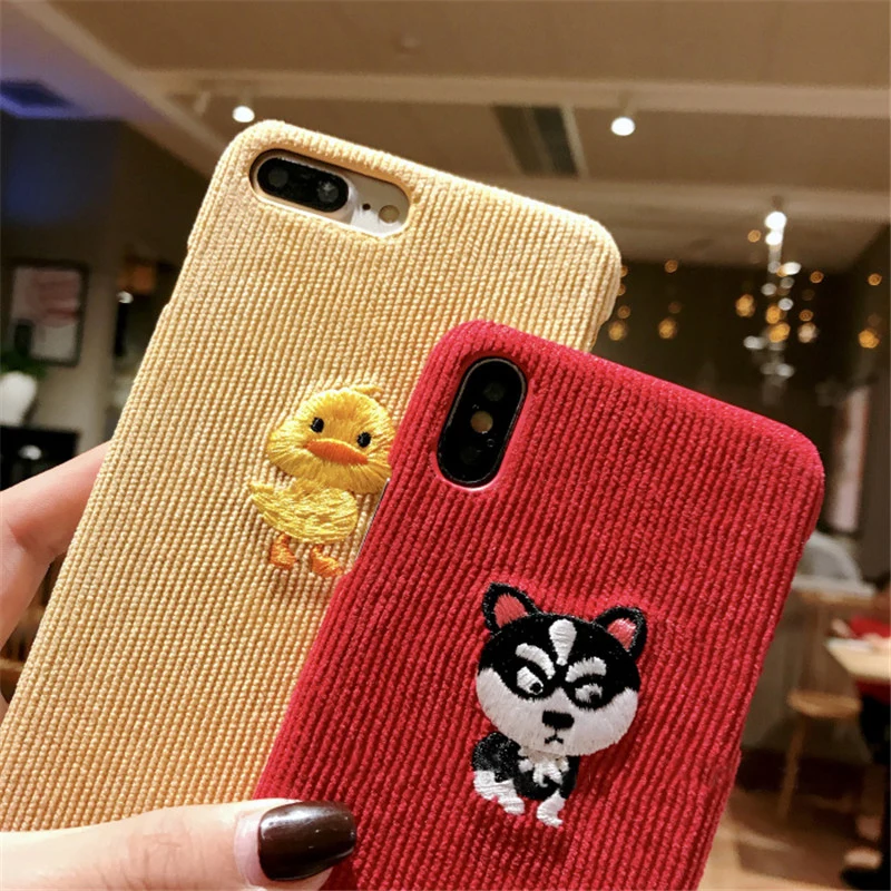 Зимний теплый тканевый чехол для телефона для iPhone 6, 6 S, 7, 8 Plus, чехол, милый чехол для разделывания свиньи, утки, собаки хаски, жесткая задняя крышка для iPhone X, XR, XS, MAX Coque