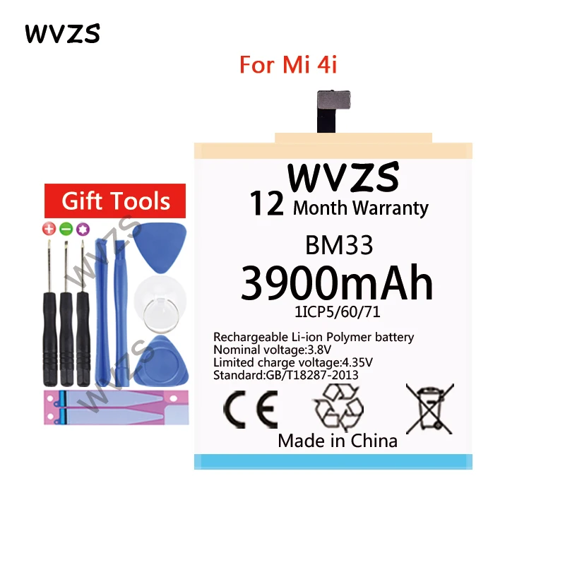 Wvzs 3900 мАч Высокая емкость литий-полимерный аккумулятор BM33 для XIao mi 4i M4i