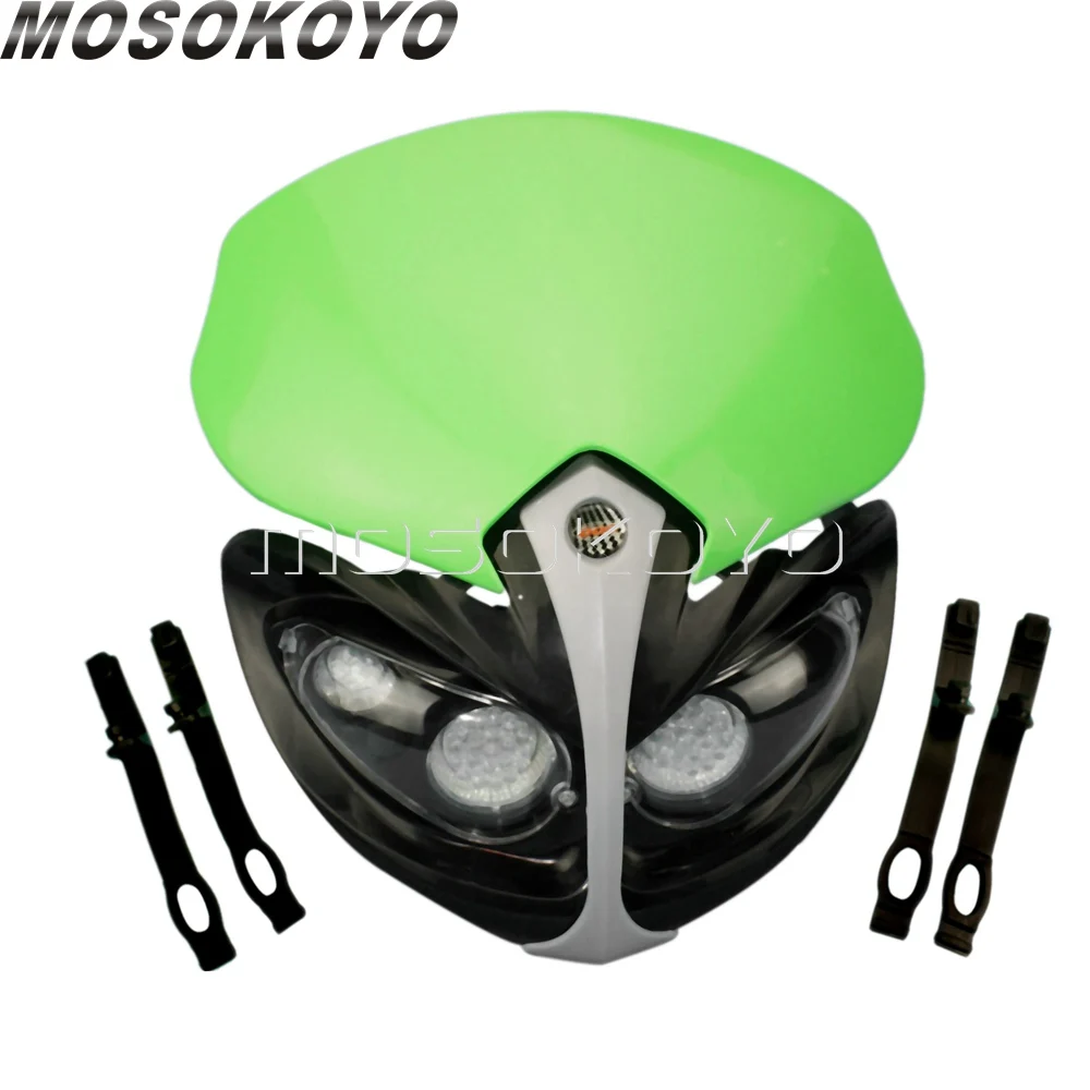 green Мотоцикл Байк Enduro фары для мотокросса для Yamaha Suzuki LTZ RM 650 200 250 125 400 РМЗ DR DRZ желтый головной обтекатель - Цвет: green