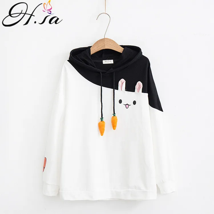 

H.SA Autumn Fashion Women Kawaii Cute Hoodies Rabbit Cartoon Sweatshirt with Hat Korean Style Long Sleeve Tracksuit kpop