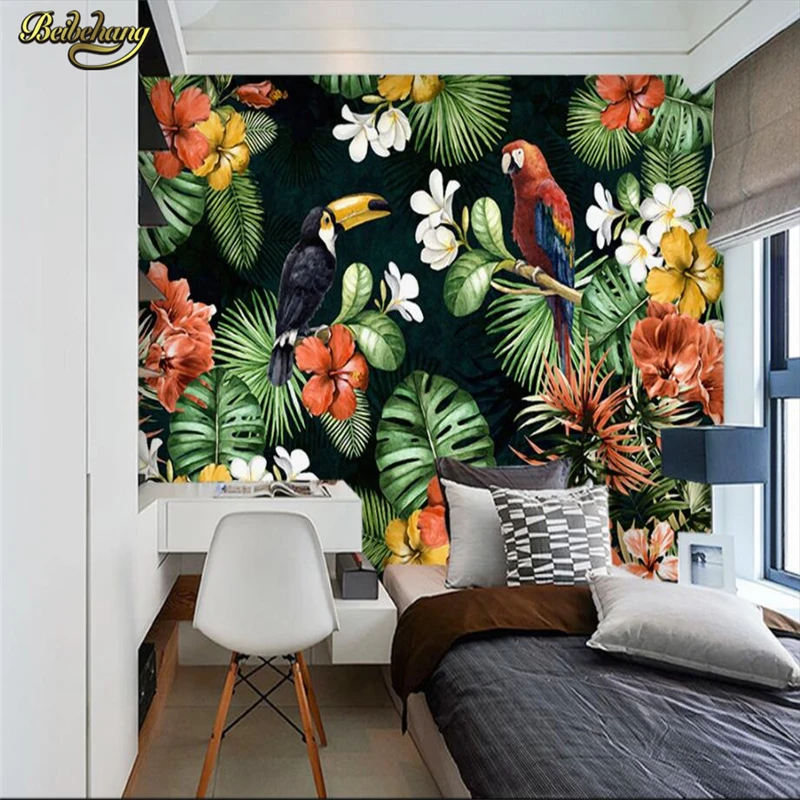 beibehang Custom wall paper Mural Wallpaper Painting Pastoral Parrot Tropical Rain forest Living Room TV Backdrop Wall Paper |