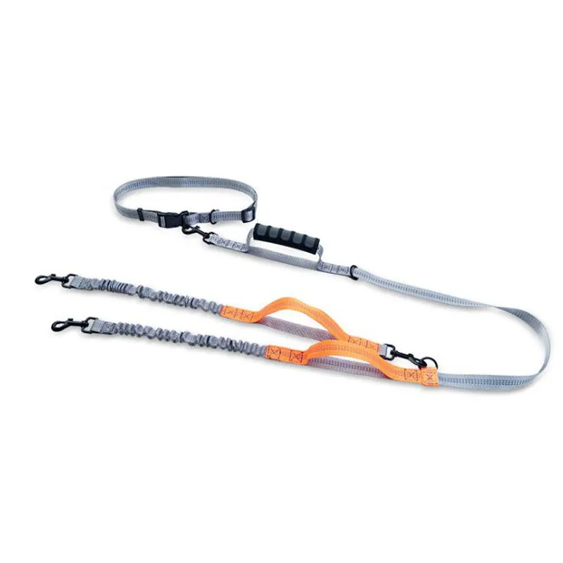 Orange Hand Hands Free поводок для двух собак для бега, поводок с двойной головкой, светоотражающий эластичный ошейник для собак, поводок с поясным ремнем CL166 - Цвет: Orange Hand