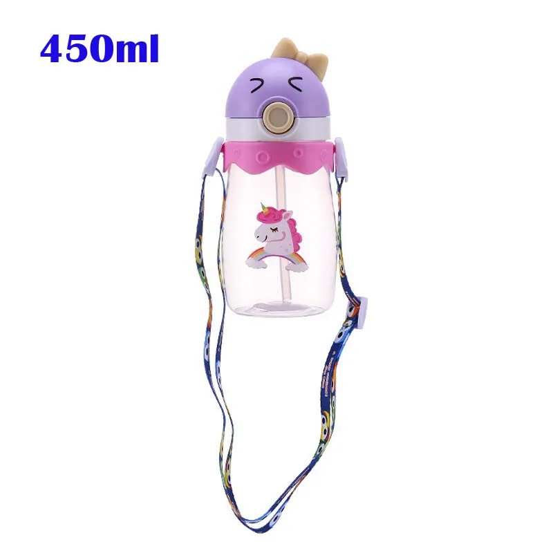 Purple Pink Horse L Портативный Пластик воды бутылочка для кормления Bpa питьевая бутылка с соломинкой детские, для малышей Дети 350 мл/450 мл Посуда для напитков - Цвет: Purple Pink Horse L