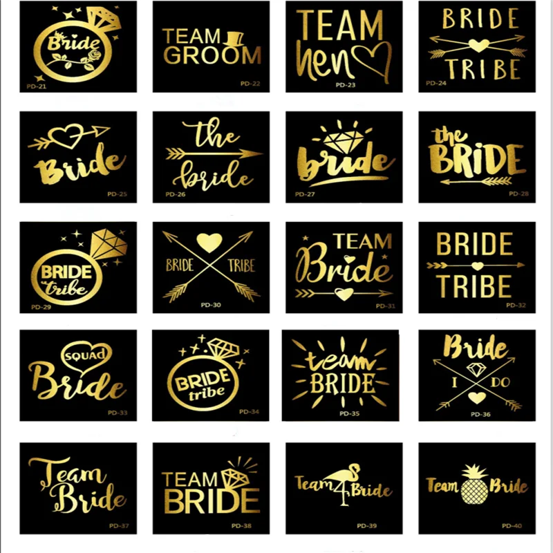 10 шт Золотой команды невесты водонепроницаемые временные татуировки наклейки