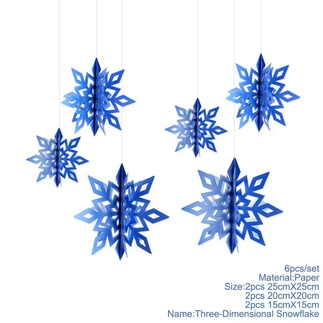 6pcs Dark Blue Замороженные Серебристые синие белые тематические вечерние украшения Большой 3D висящая Снежинка комплект гирлянды для детского дня рождения события украшения для дома - Цвет: 6pcs Dark Blue