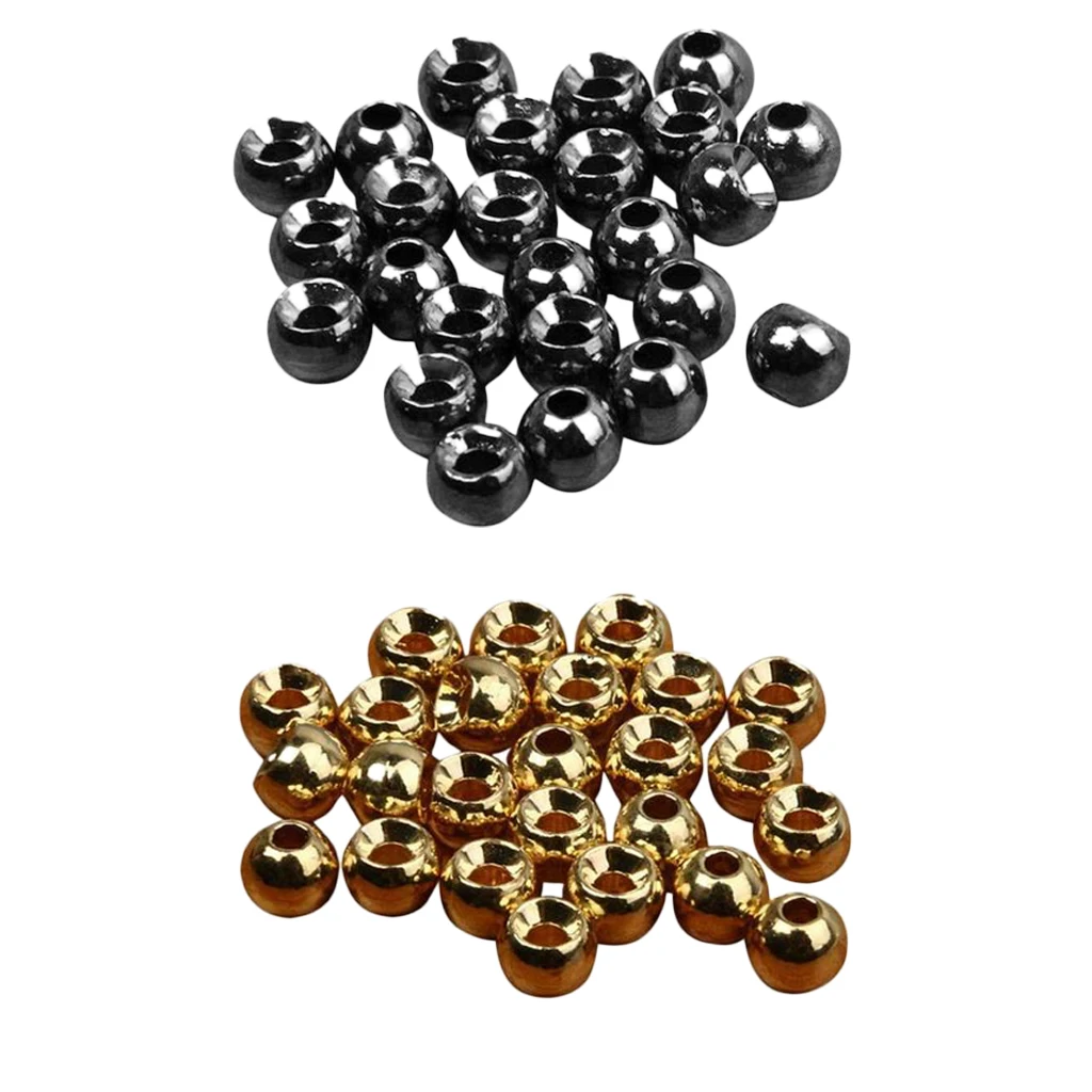 50pcs Tungsten Slotted Tying Beads Nymph Head Ball Beads Gold& Black Fishing Accessories Senuelos de pesca leurres de peche