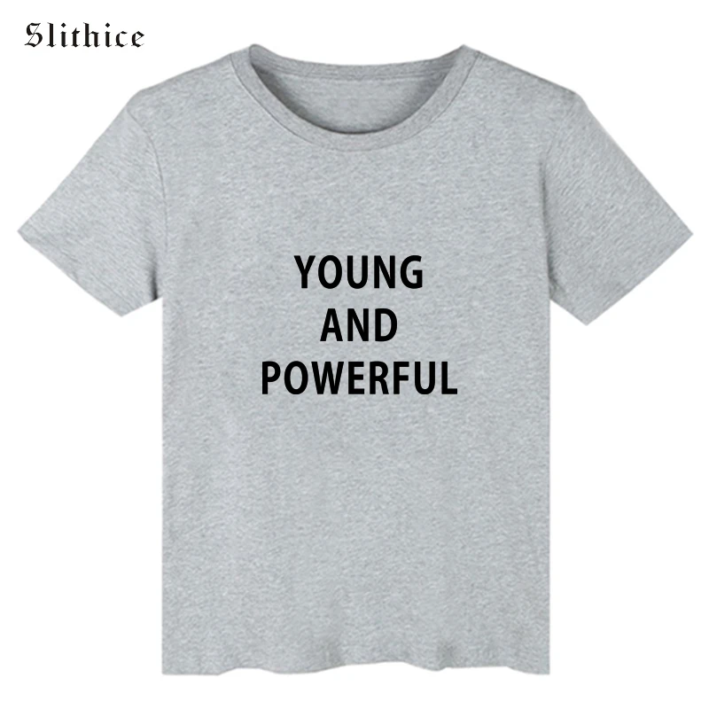 Slithice Новое поступление Yong и мощный Письмо печати Футболки для Для женщин
