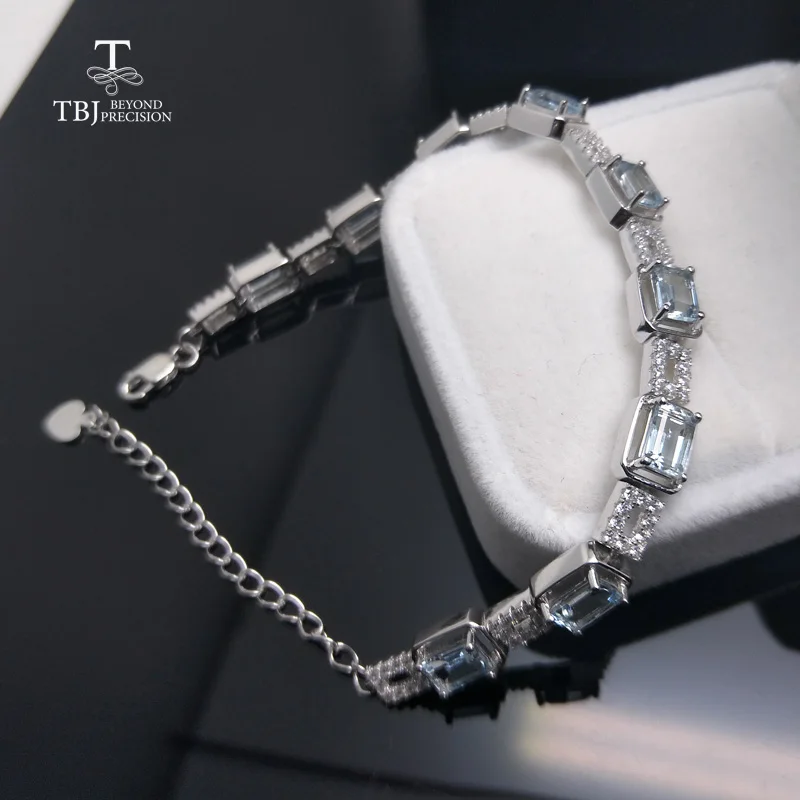 TBJ натуральный бразильский светильник 4.7ct вверх Аквамарин драгоценный браслет с