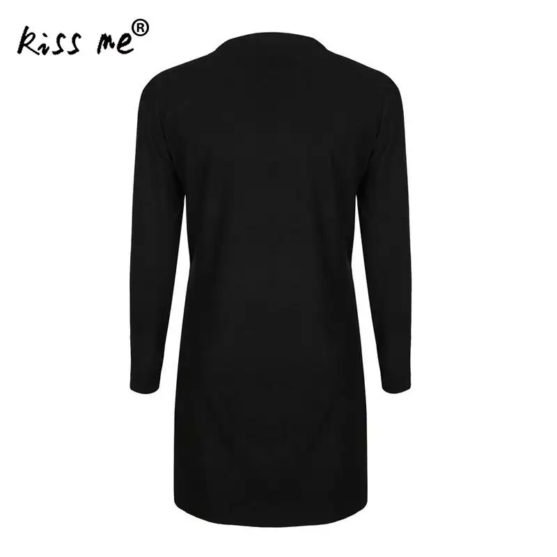 New 2018 Solid Black Color Women Cardigan Long Sleeve V Neck Ladies Tops Mid Knitted Casual Loose clothes XL |