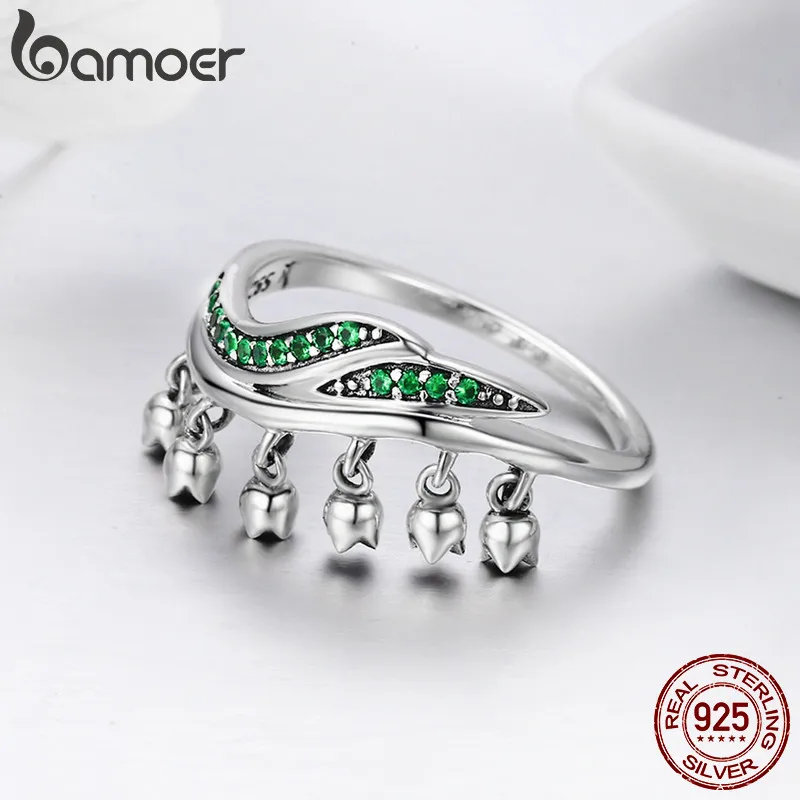 BAMOER, Настоящее серебро 925 пробы, нежное дерево, листья, цветочные бутоны, свисающие кольца для женщин, хорошее серебряное ювелирное изделие, подарок SCR301