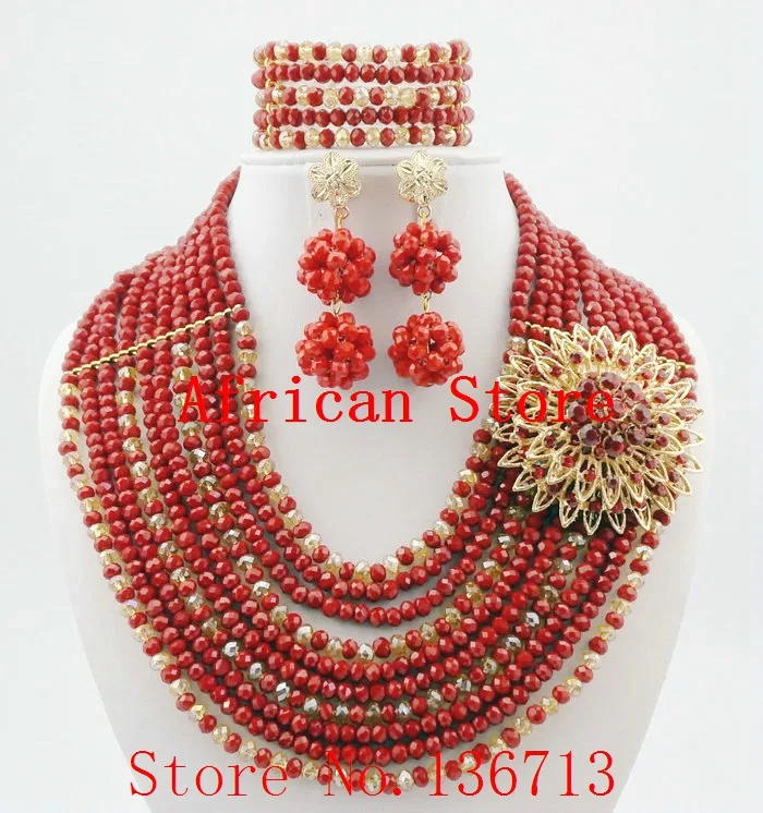

Новейшие африканские бусины, набор ювелирных изделий, нигерийские Свадебные африканские бусины, 7 цветов, индийское многослойное ожерелье/серьги, женское искусственное ожерелье