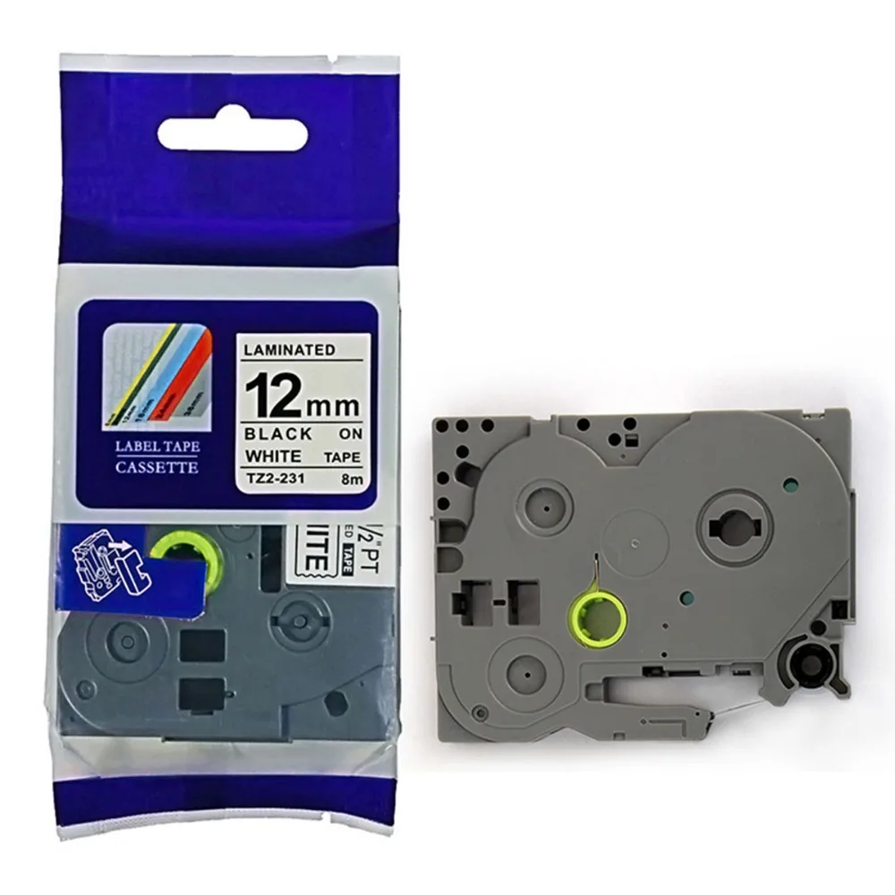 20PK brother tz laminated 12mm black on white label tape tz231 tze231 tz-231 tze-231 tze 231 for p-touch printer