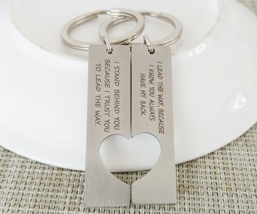1 пара личности я веду путь я стою за вами Шарм брелок для ключей с гравировкой подвеска половина сердца брелок для пары подарок для влюбленных