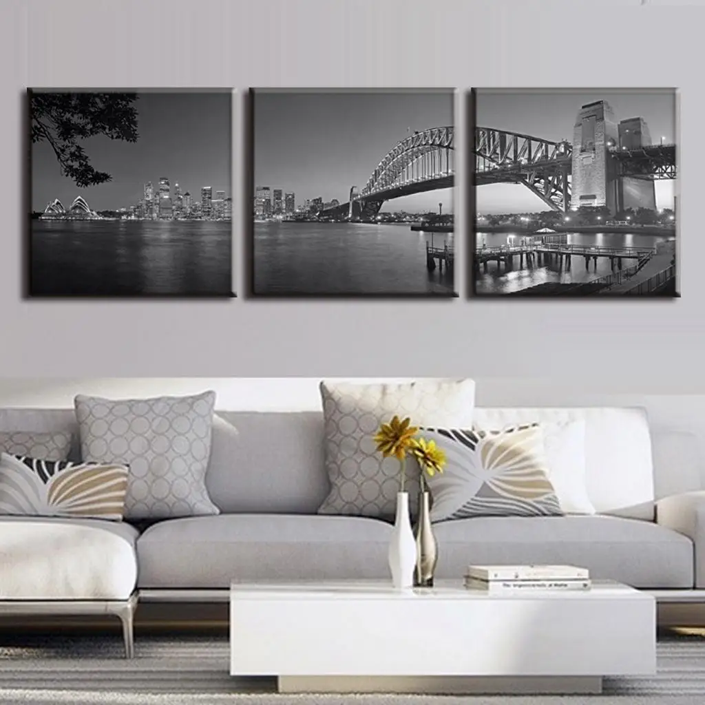 3 шт./компл. Сиднейский мост Харбор в сером цвете парусиновые принты пейзаж