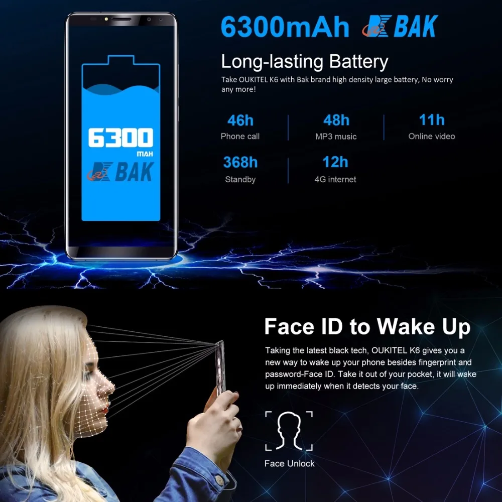 Oukitel K6 6 0 дюймов 18:9 полный Экран смартфон 4G MT6763 Octa Core Android 7 1 ГБ Оперативная память B
