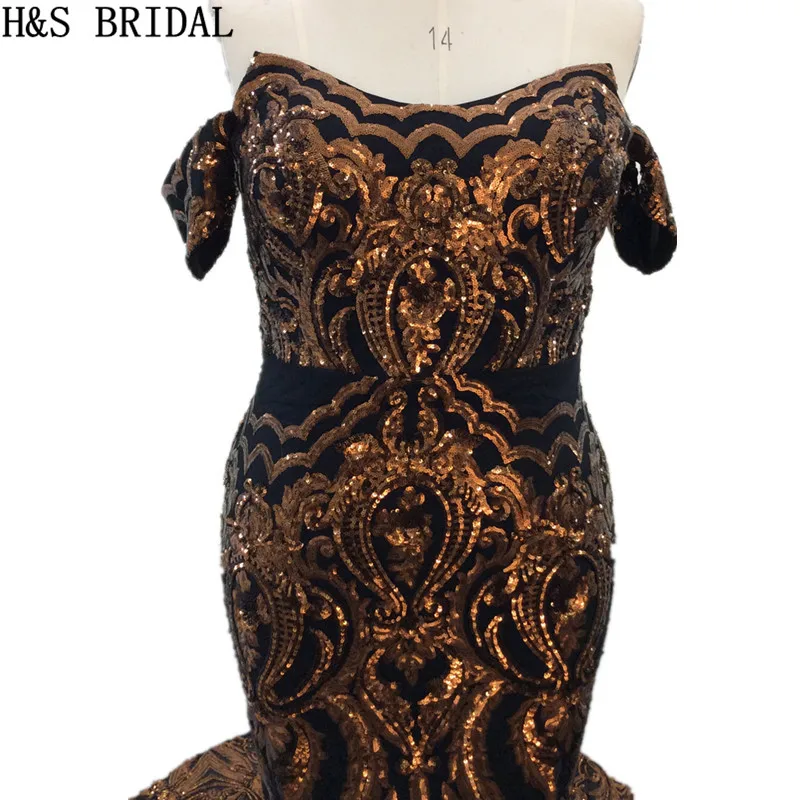 H&ampS BRIDAL Off Shoulder Mermaid Prom Dresses Gold Sequin Luxury Vintage Arabic Evening 2020 Plus Size robe de mariee | Свадьбы и