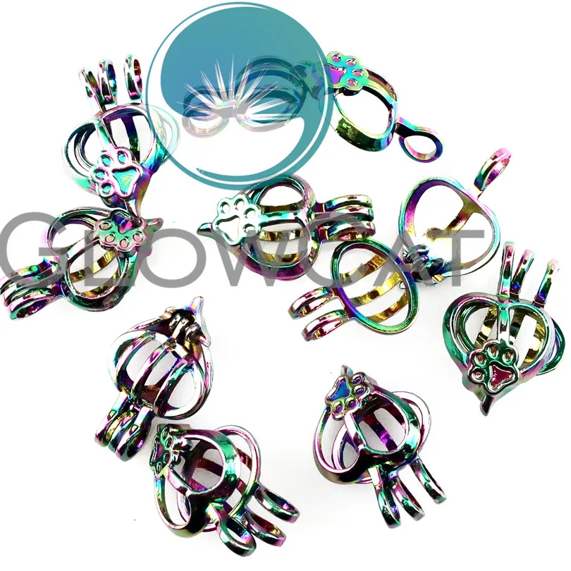 12x R C696 Радуга Цвет сердце следы лап жемчужная клетка для изготовления ювелирных