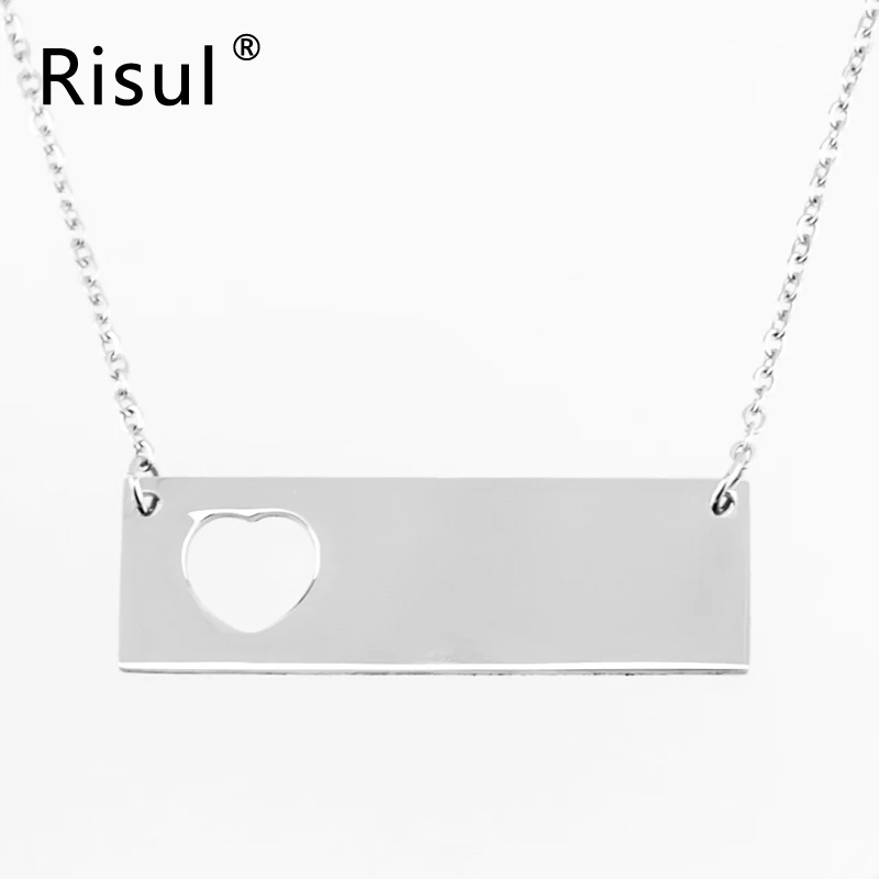 

Risul Heart hollow in Rectangle Necklace Women Choker Rolo chain Stainless steel Charm pendant gift jewelry Mirror Polish 10pcs