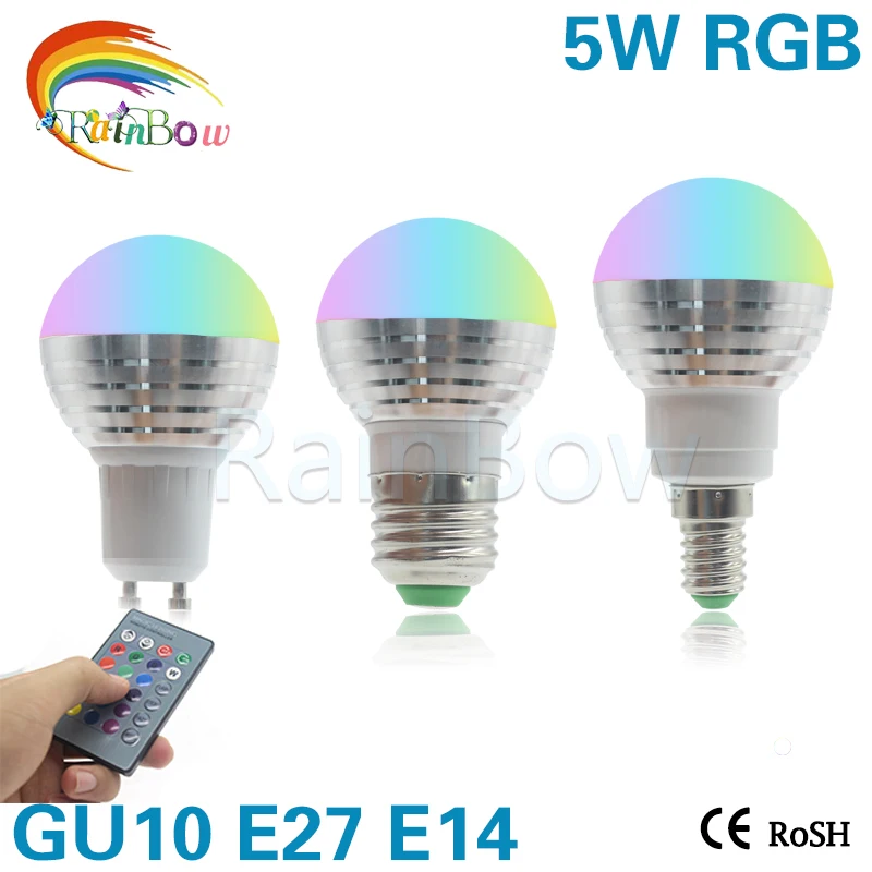 Самая низкая цена E27 E14 GU10 светодиодная RGB лампочка лампа AC110V 220V 5W прожектор