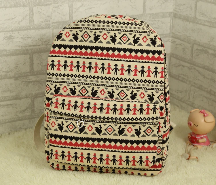 Ethnic fashion striped thick canvas shoulder bag female Korean version of the small leisure travel backpack HB093 | Багаж и сумки