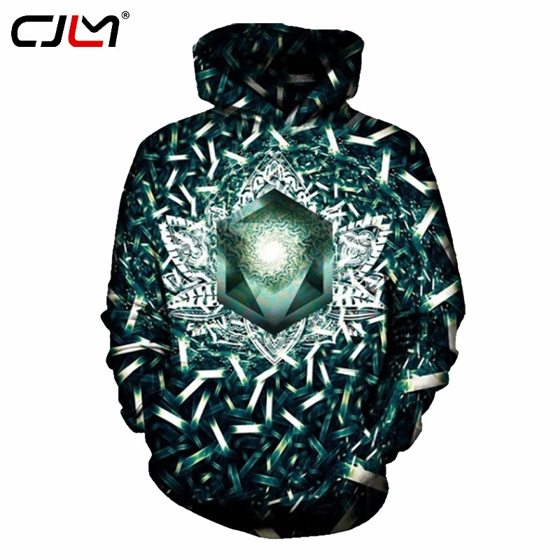 CJLM мужские толстовки зеленого цвета 2018 Новая мода 3d принт Psychedelic призмы с