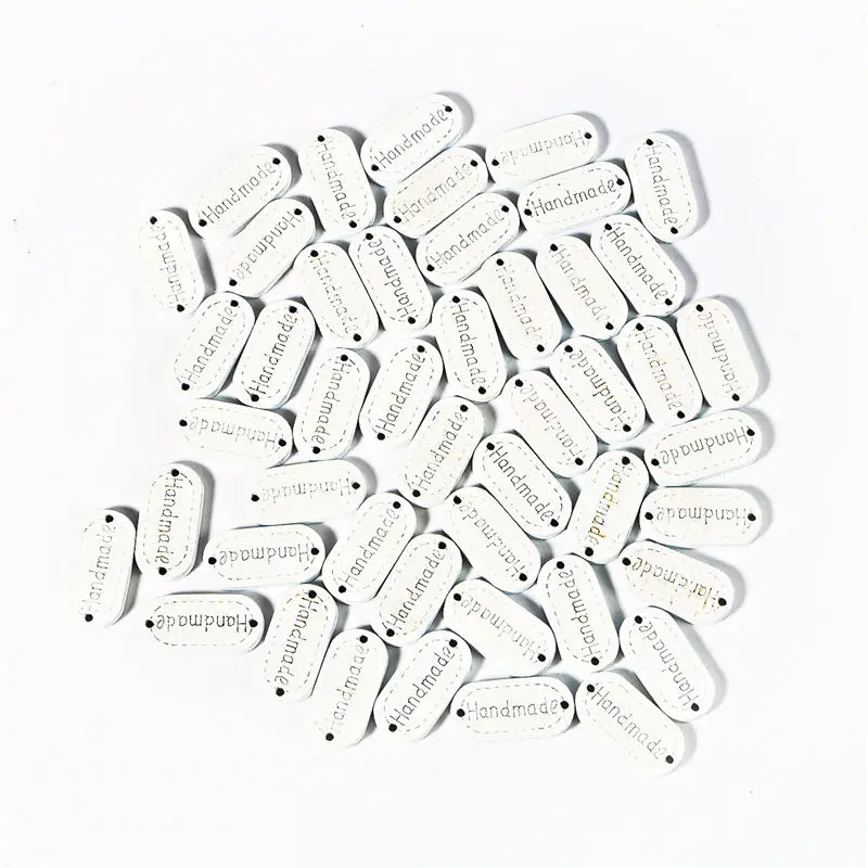 12mm x 24mm 50/100pcs Handmade Oval Square Natural Wooden Button "Hand Made" Tags Applique for DIY Sewing Clothes Crafts Scrapbooking - Цвет: 12mm x 24mm
