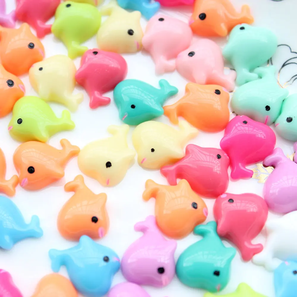 300pcs Kawaii Little Mix Color Whale Resin Flatback Cabochons Dolphin 16mm Fish Decoration | Украшения и аксессуары