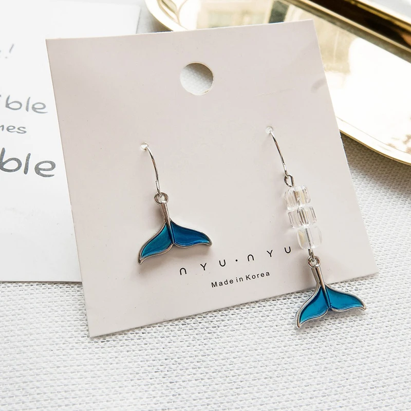 Геометрические серьги синего цвета в форме рыбьего хвоста, асимметричные, длинные, женские аксессуары, модные ювелирные изделия SY5129.