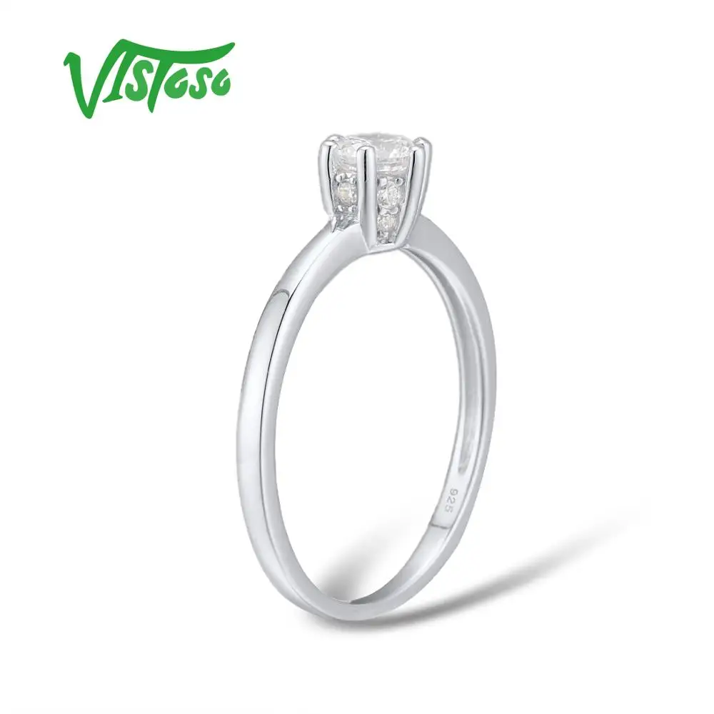 VISTOSO 925 пробы серебряные кольца для женщин сверкающие белые CZ Камни обручальные