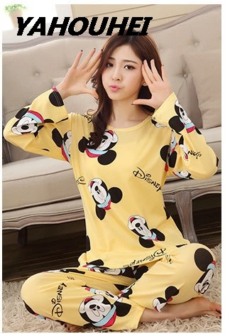miqitou yellow Женские хлопковые пижамы hello kitty, комплекты ночного белья, мягкая Пижама женская ночная рубашка, модные стильные пижамные комплекты, Новое поступление PJM004 - Цвет: miqitou yellow