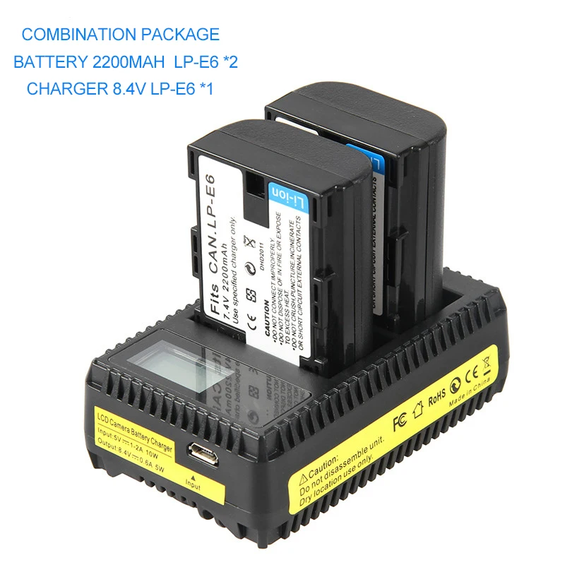 Combination Package LP-E6 батарея для Canon EOS 5DS 5D Mark II Mark III 6D 7D 60D 60Da 70D 80D DSLR EOS батарея LP E6 2200 mAh/8,4 V зарядное устройство - Цвет: Combination Package