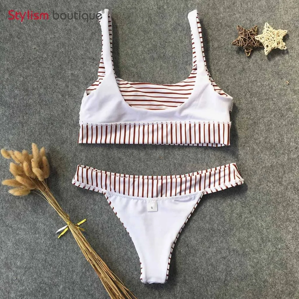 2018 New Arrival Stripe Bikini Set Crop Top Brazilian Sexy Micro Biquini 2 pieces Swimming Bathing Suit Maillot De Bain Femme | Женская