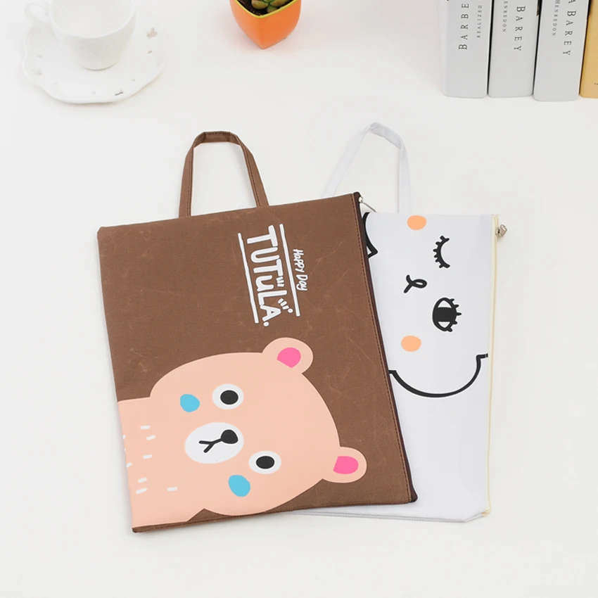 33*24cm Canvas File Folder Durable Zipper Document Bag A4 Paper Storage Organizer Student Stationery Cartoon Pattern Handbag | Канцтовары