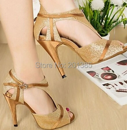 Женские туфли для латиноамериканских танцев золотистые блестящие бальных