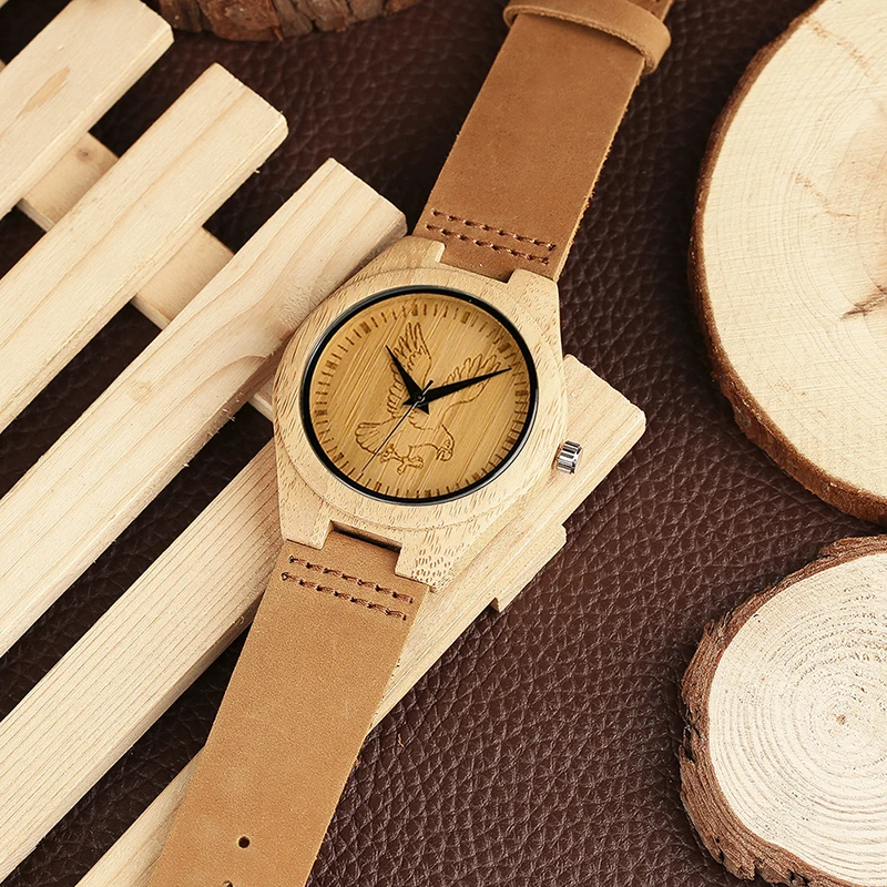 Часы наручные мужские с бамбуковой пряжкой креативные уникальные из