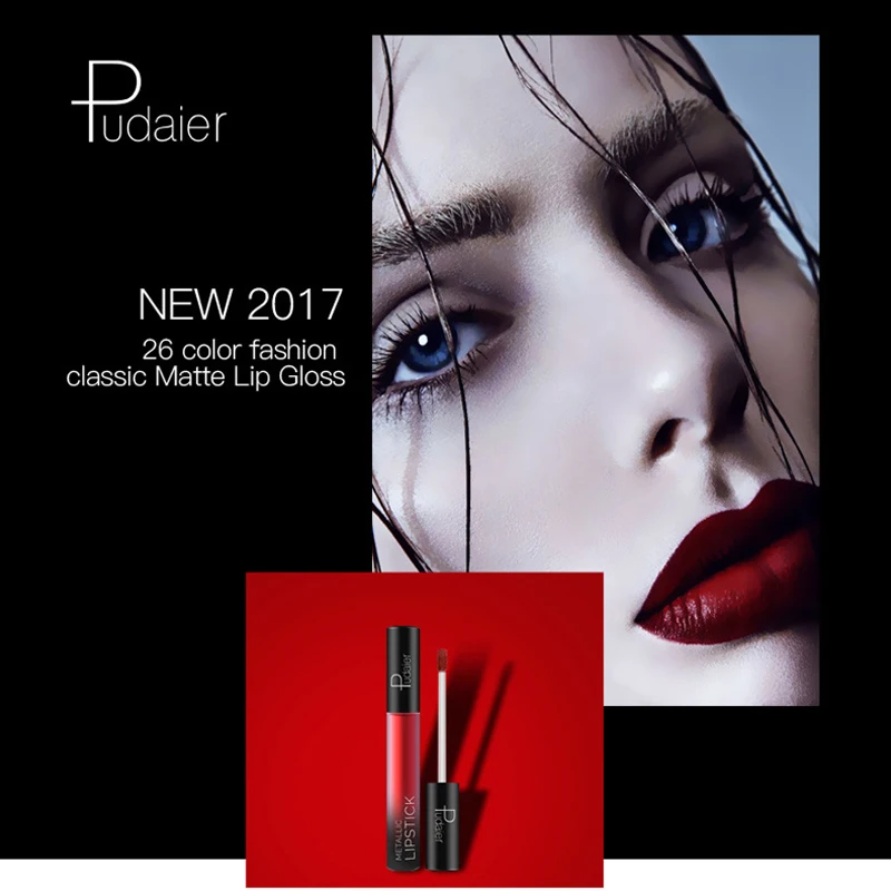 Pudaier 26 colors Liquid lip gloss Waterproof Nude Velvet Matte Lipstick Long Lasting Metallic Lip Gloss Cosmetic Lips Makeup | Красота и