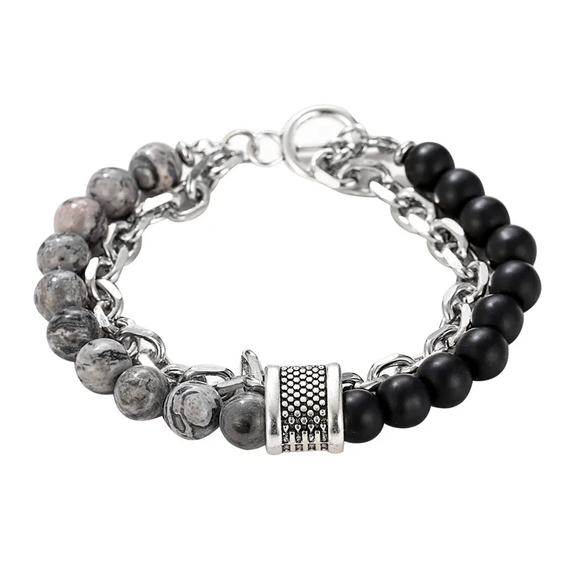 

Men's Tiger Eye Howlite Marble Stone Beaded Bracelet Stainless Steel Link Chain Bracelet Male Women Jewelry Dropshipping