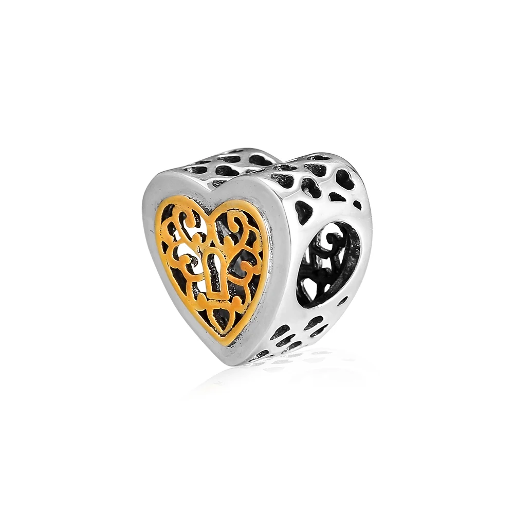 Подходит для Pandora Браслеты заблокирован сердца талисманы с 14k покрыто настоящим