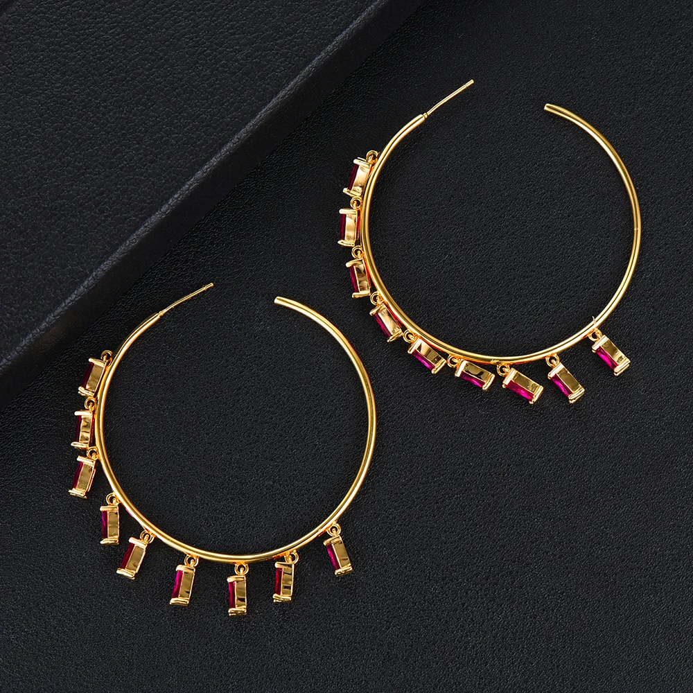 

SisCathy Luxury Link Chain Cubic Zircon Statement Big Hoop Earrings For Women Wedding DUBAI Bridal Round Circle Earrings 2019