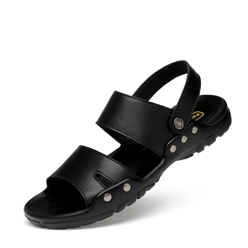 Sandals Valstone/мужские сандалии; Летние качественные шлепанцы; обувь для пляжного отдыха с открытым носком из спилка; hombres sandalias; Цвет Черный; большие размеры 52 - Цвет: Sandals
